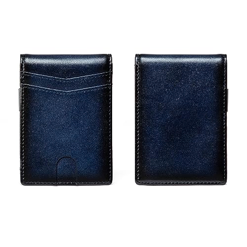 Real Leather Slim Wallet for Men RFID Blocking Front Pocket Bifold Wallet Minimalist Credit Card Holder with Gift Box (Navy)2