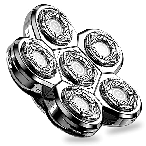 Head Shaver Replacement Heads, 6D Floating Waterproof Design for Hair and Beards