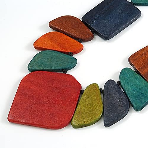 Avalaya Geometric Wood Bead Black Cotton Cord Necklace in Multi - 80cm Long - Adjustable