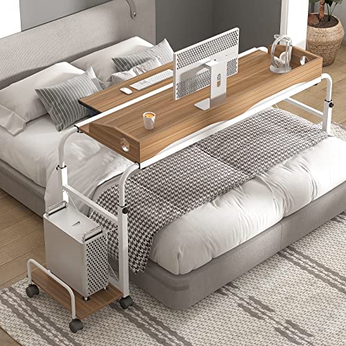 Image of sogesfurniture Overbed Table with Wheels,Height and Length Adjustable Mobile Table 47 inches Works as Laptop Cart Computer Table Bed Table,Oak BHUS-203-2-120OK