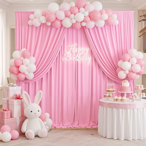 Cortinas fondo rosa sin arrugas 20ft x 10ft para fiestas miniatura 1