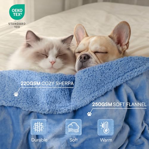 Image of Luciphia Waterproof Pet Blanket, Liquid Pee Proof Dog Blanket for Sofa Bed Couch, Reversible Sherpa Fleece Furniture Protector Cover for Small Medium Large Dogs Cats, Navy Blue Small(40 inch x 28 inch)