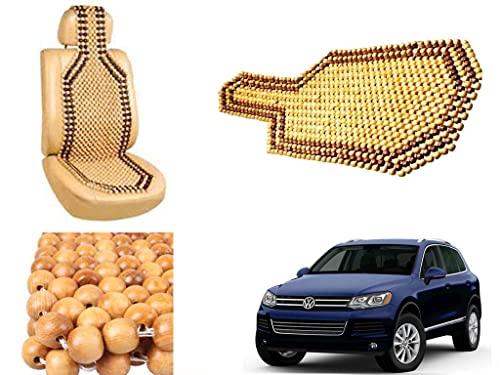 Image of Car Bead Seat Wooden Beads Cushion Cover Pad for Volkswagen Touareg, Acupressure Sitting Seat Cover | Cream Color - Pack of 1