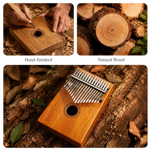 Image of Kalimba Thumb Piano 17 Keys with mahogany Wood Portable Mbira Finger Piano Gifts for Kids and piano Beginners Professional (Matte brown)