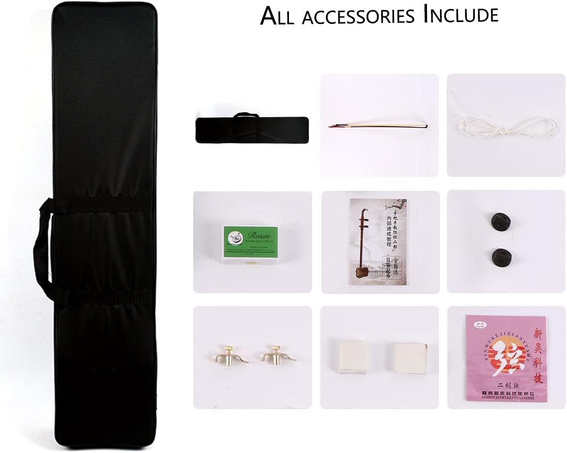 Chinese 2 Stringed Chinese Violin Rosewood Erhu Instrument Bone Carving Chinese 2 Stringed Instrument for Beginner Entry Level with Learn DVD,Professional Tuner,Case Accessories etc