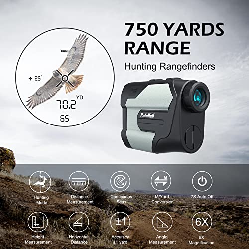 PulsNell Rangefinder with Slope, 750 Yards Laser Range Finder with 3 Modes, 6X Magnification, Continuous Scan, for Hunting&Range, Free Battery