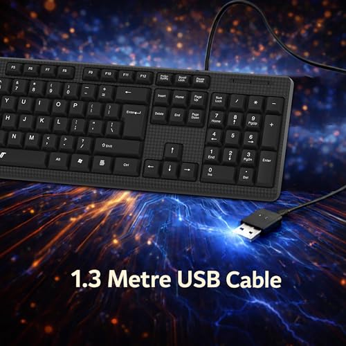 Image of Ant Master 05 Wired USB Keyboard - Full-Size 104 Keys with Numeric Pad | Membrane Silent Typing, 1.3m Cable, Plug & Play | Ergonomic Office & Home Keyboard for PC, Laptop, Mac & Linux - Black