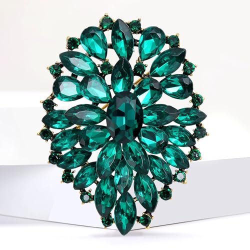 Image of Rhinestone Crystal Oval Brooch Premium Large Flower Brooch Blue /Red /Green /Gold /Silver /Purple Crystal Geometric Broochs Sparkling Lapel Pin Elegant Wedding Bridesmaid Dress Broachs Pin for Women