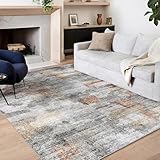 vivorug Washable Rug, Ultra Soft Area Rug 8x10, Non Slip Abstract Rug Carpet, Stain Resistant Rugs for Living Room Bedroom, Modern Fluffy Rug (Gray/Rust, 8'x10')