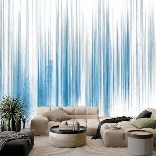 Papier Peint Intissé Photo Gris-Bleu, Papier Peint Panoramique Abstrait Géométrique Vintage Rayures - Tapisserie Fresque Murale pour Décoration de Salon Chambre à Coucher 400 x 280 cm (L x H)