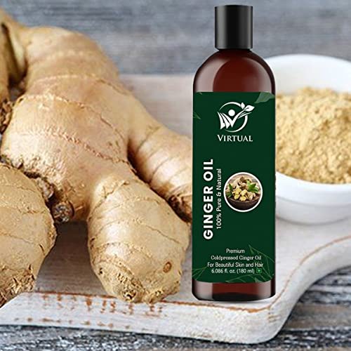 Image of VIRTUAL Pure Ginger Essential Oil For Stronger Hair, Body Skin Care, Moisturizing Dry Skin, Cold Pressed Oil With No Mineral & SiliconesFor Shine Hair,(Ginger Oil, 180 ML) Pack of 2