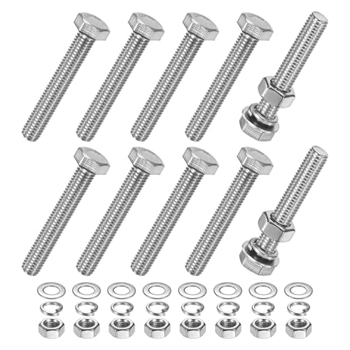 M METERXITY 10-Pack Hex Head Screw Bolt with Nuts Flat &amp; Lock Washers M8x50mm Stainless Steel Bolts and Nuts Kit Fully Threaded Metric Bolt Assortment for Equipment/Machinery