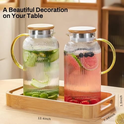 image for Buaic Glass Pitcher with Lid, 2 PACK 68 oz/2 Liter Vertical Water Pitc