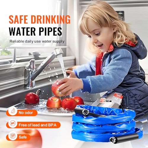 Image of VEVOR 15ft Heated Water Hose for RV, Heated Drinking Water Hose with Corrugated Cover Antifreeze to -45F, Automatic Self-regulating, 5 /8 inch I.D. with 3 /4 inch GHT Adapter, Lead and BPA Free