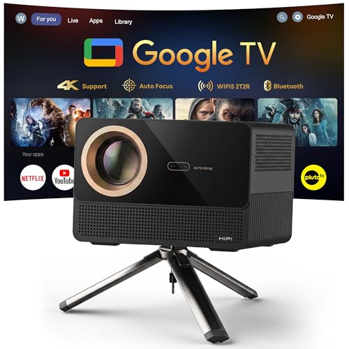 Image of Ecosky 3500 ANSI Lumens Licensed Google TV Projector, Native 1080P 4K Supported Smart Projector with Auto Focus, Keystone, WiFi Bluetooth for Bedroom Home Theater Outdoor Movies