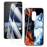 OAGELIM 2er Pack Bildschirm Schutzfolie + Hülle Kompatibel mit TP-Link Neffos X1 (5 Zoll) Künstlerisch Bedruckte Hülle & Gehärtetes Glas Kratzfest (Wolf)