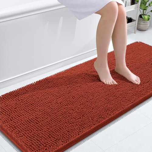 Image of OLANLY Bathroom Runner Rugs 59x24, Soft Absorbent Chenille Bath Rugs, Rubber Backing Quick Dry, Machine Washable Long Bath Mats for Bathroom, Tub and Shower, Home Decor Accessories, Rustic Terracotta