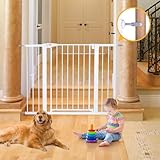 LAOYE Treppenschutzgitter ohne Bohren, Extra Hoch 92 cm Höhe, 75-124 cm Breite, Türgitter Baby mit 3 Verlängerungen, für Kinder, Hunde und Katzen, Auto-Close & 90° Stopp - Weiße