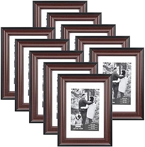 Memory Island Picture Photo Frames 5x7 with 4x6 and 3.5x5 Mat,10 Pack,Cherry Wood Grain