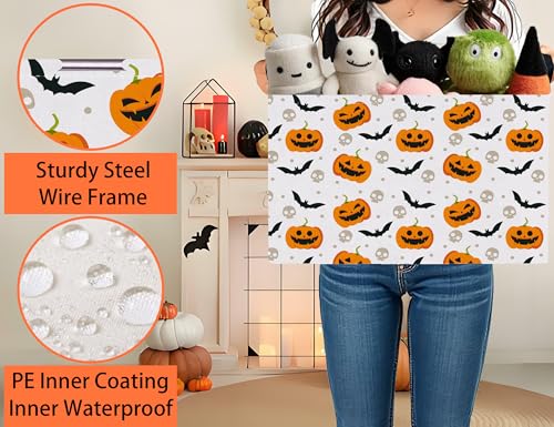 Image of Large Halloween Themed Candy Gift Boo Basket for Kids Baby Personalized Adults Storage Bin Fall Decor(Bat Pumpkin)