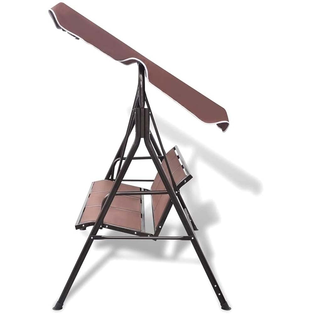 Bakaji Dondolo Da Giardino 3 Posti Colore Brown Tetto Parasole Struttura in Acciaio Inox Seduta in Texilene Traspirante Dimensioni 175 x 112 x 155 cm (Marrone)