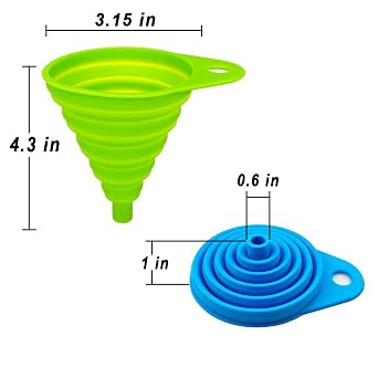 2 Pack Silicone Collapsible Funnel, Flexible Foldable Kitchen Funnel for Water Bottle Liquid Transfer Narrow and Wide Mouth Funnels Hopper (Green and Blue)