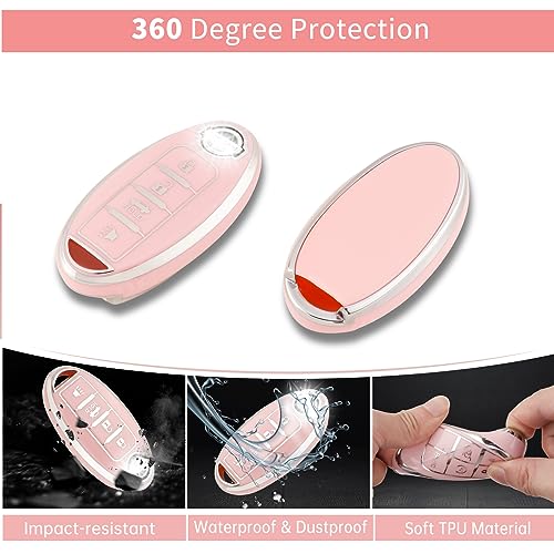 Image of Pangpai Pink Key Fob Cover for Nissan, Soft TPU Key Protection with Keychain Fit for Altima Rogue Sentra Pathfinder Frontier Maxima Titan Murano Kicks Juke Versa Armada GTR 370Z Leaf