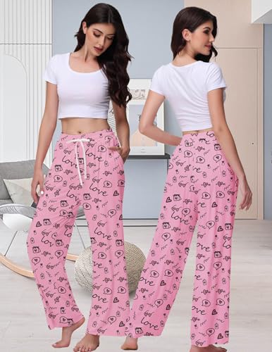 Image of Veseacky Women's Wide Leg Lounge Pants Yoga Pajamas Comfy Stretch Drawstring Pajamas Puls Size Dance Bottoms S-4XL