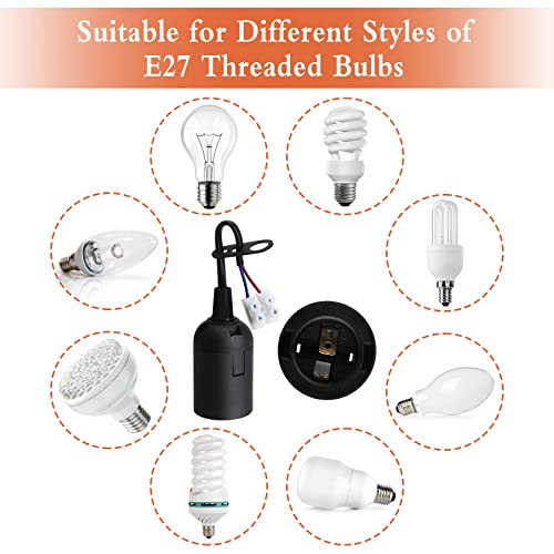 10 Pieces E27 Lamp Socket, Black E27 Screw Lamp Holder Waterproof Light Bulb Socket Holder with Wire for Indoor DIY Light - Image 4