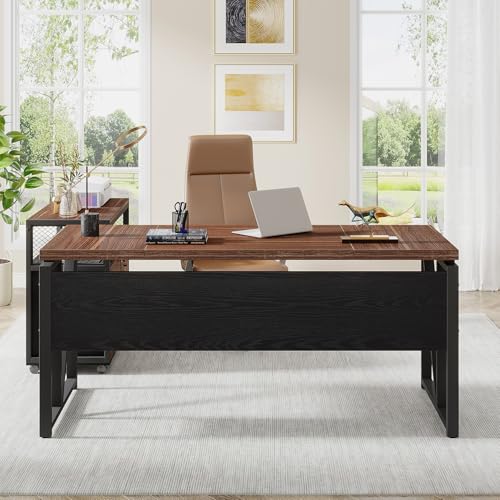 Image of Tribesigns 63 inch Executive Deskwith Drawer Cabinet, L Shaped Desk and lateral File Cabinet, 2 Piece Home Office Furniture Set with Drawers for Hanging, Doors with Locks