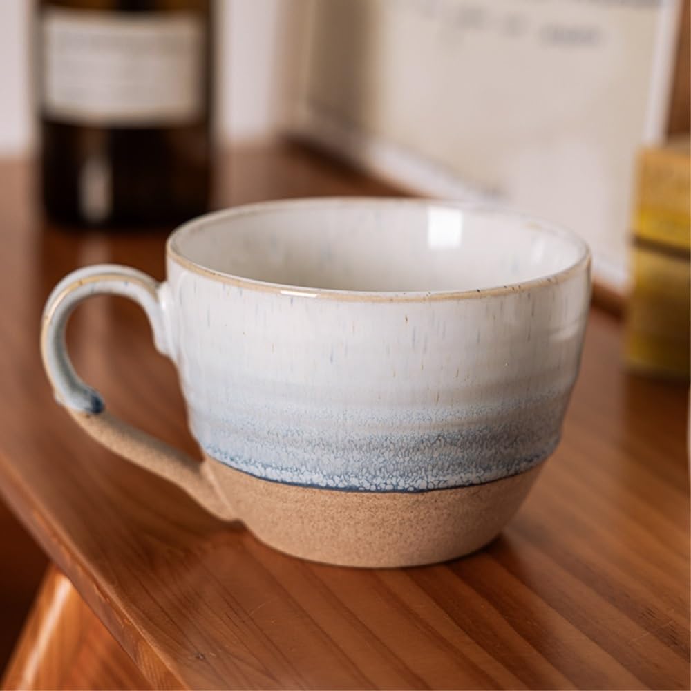Taza grande de cerámica para avena y café de desayuno con boca ancha
