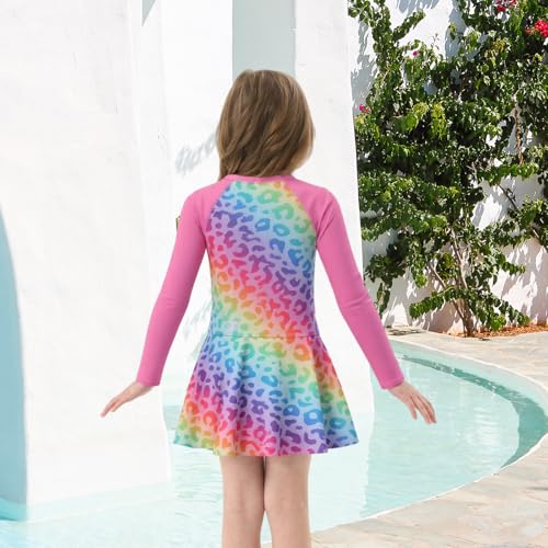 Image of Girls One Piece Swimsuits Long Sleeeve Swim Dress for Kids Girls Bathing Suits Summer Swimwear 3-16 Years