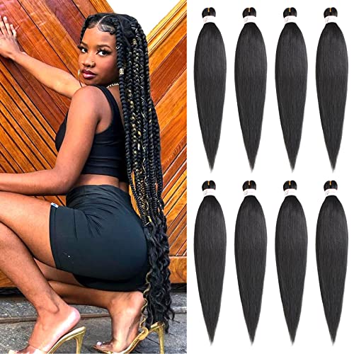 XTREND 8 Packs 36 Inch Long Pre Stretched Braiding Hair EZ Braiding Hair Extensions for Box Braids Hot Water Setting Soft Yaki Texture Kanekalon Crochet Hair Extensions for Braiding