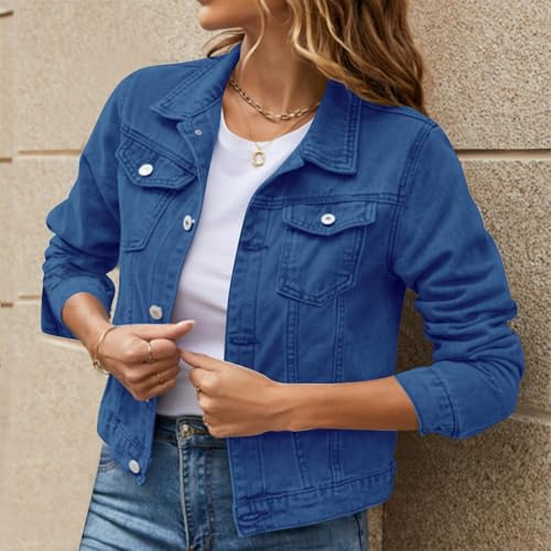 Women's Cropped Jean Jacket Long Sleeve Lapel Casual Denim Jackets with Pockets Short Y2K Single Breasted Work Jackets2