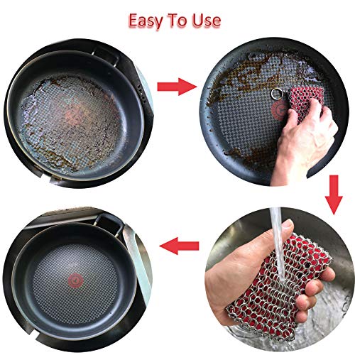 Cast Iron Skillet Cleaner, 316 Stainless Steel Chainmail Scrubber with Silicone Insert for Cast Iron, Grill, Pie Pan, Casserole Dishes - Image 6