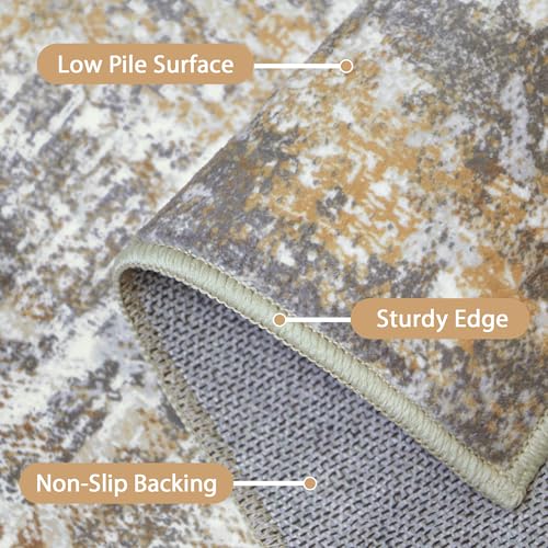 Area Rugs 5x7 for Living Room Bedroom, Modern Abstract Machine Washable Rug, Large Soft Low Pile Floor Cover with Non Slip Backing for Dining Room, Warm Beige Mist