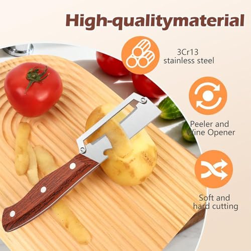 2PCS Multifunctional Vegetable Peeler, Zero Snag Wooden Peeler, 2-in-1 Multifunctional Stainless Steel Peeler, Potato Fruit Pumpkins Kitchen Peelers with Bottle Opener - Image 6