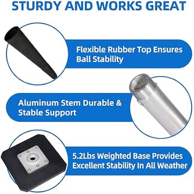 Portable Baseball Tee, Batting Tee for Baseball/Softball, Adjustable Height, Tee Ball Stand with Weighted Base, Flexible Rubber Top, Hitting Tee for Kid/Youth/Adult, Easy Assembly