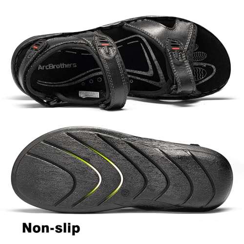 Image of ArcBrothers Men's Premium Leather Sandals - Classic Roman Style Open Toe Sandals - Cushioned Heel, Non-Slip & Sturdy Support