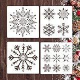 4 Stück Weihnachten Schneeflocken-Schablonen,25cm Große Winter Schneeflocken Ornament zum Malen,Wiederverwendbare Schneeflocken Stencil Weihnachten Zeichenschablonen für Weihnachtskarte Scrapbooking