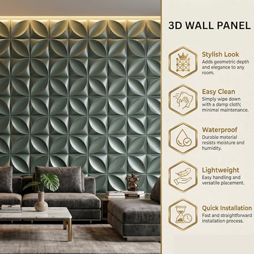Image of Kayra Decor Wall Panels for Bedroom Butterfly Design Olive Green Color 19.7 inch x 19.7 inch (Pack of 40) - Covers 107.80 Sq. Ft.
