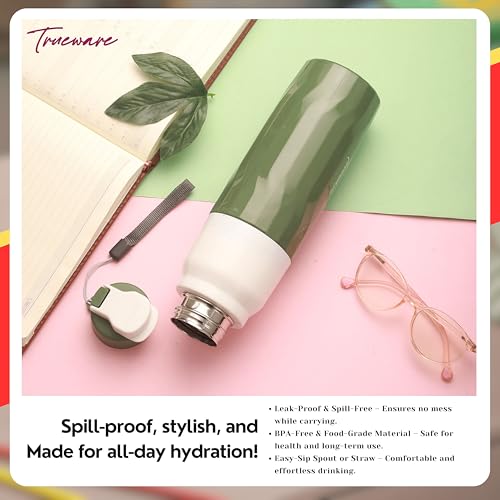 Image of Trueware Aqua Blink Double Wall Inner Steel Outer Plastic 750 ML Hot and Cold Water Bottle | BPA Free | Food Grade| Leak Proof | School, Gym,Sports,Office, Travler Bottle