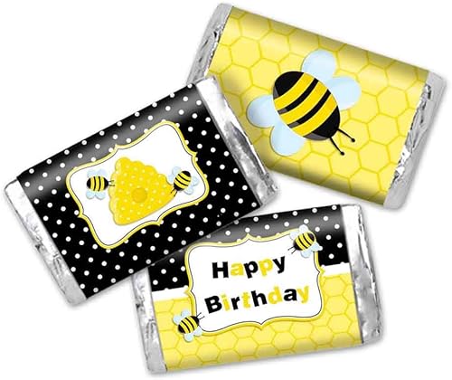 Buzzing Bumble Bee - Mini envoltorios de calcomanías de barra de caramelo de chocolate para niños, 45 etiquetas envolventes de 1.4 x 2.6 pulgadas