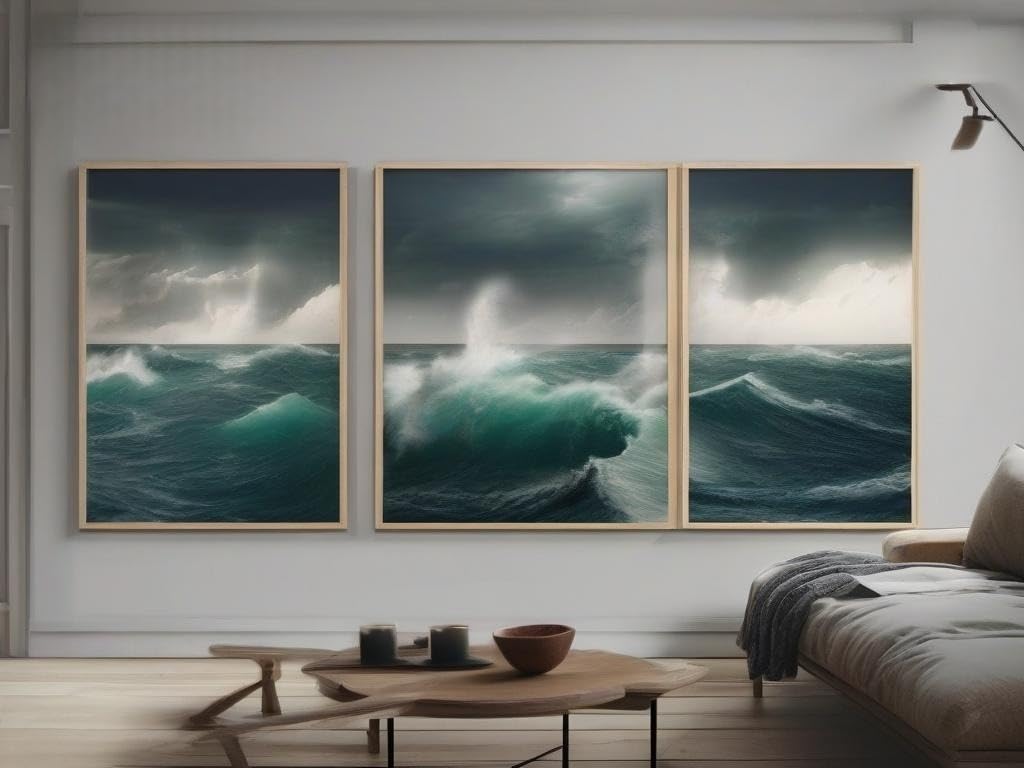 Poster Sea Storm Impression triptyque 3x A4 BensArt tableau abstrait marine - 8