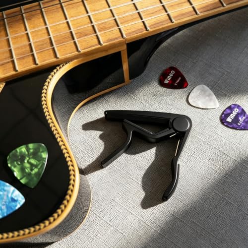 Image of WINGO Flat Guitar Capo for Classical Guitars- Black with 5 Picks