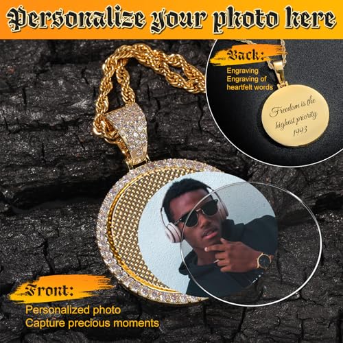 Custom Oversized Large Round Picture Necklace Personalized Photo with Cubic Zirconia - Large Picture Pendant Necklace - Iced Out Necklce for Men2