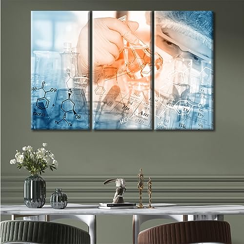 Image of Scientist and Test Tubes Laboratory Concept Framed Wall Art 3 Panels Science and Medical Art Prints Laboratory Prints for Wall Decor Giclee Gallery-Wrapped Posters and Prints (36 inch Wx24 H)