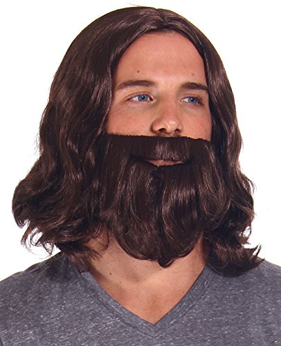 Adult Cosplay Costume Biblical Men's Jesus Wigs and Beard Set Brown, Brown, onesize