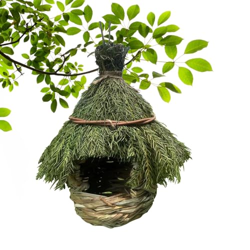 Grass Bird Nest, Hand-Woven Sparrow House, Natural Finch & Canary Nest 7.87x7.87x11.81 inches, Eco-Friendly Birdhouse, Made from Branches & Vines, for Wild Birds & Garden Decor