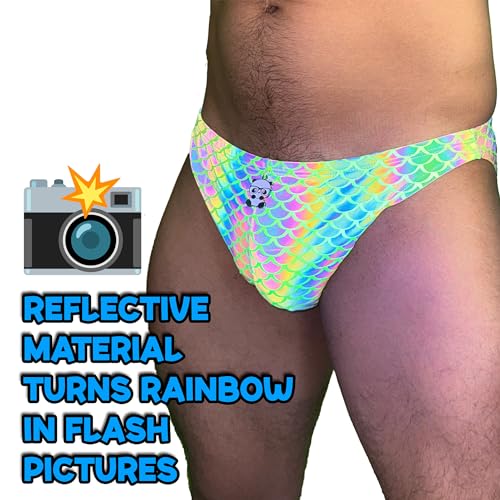 Party Swimmers Mens Swimwear and Party Briefs, Neon Flash Reflective Material, Brief and Bikini Cut, Hidden Zipper Pocket3